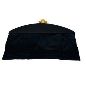 Vintage  CROWN LEWIS Black Purse Clutch Evening Handbag 12” X  6” Gold Latch